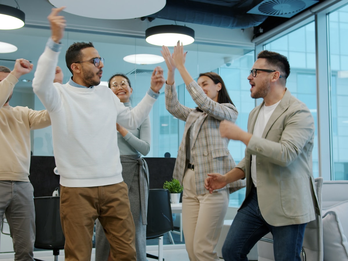 Office team celebrating together